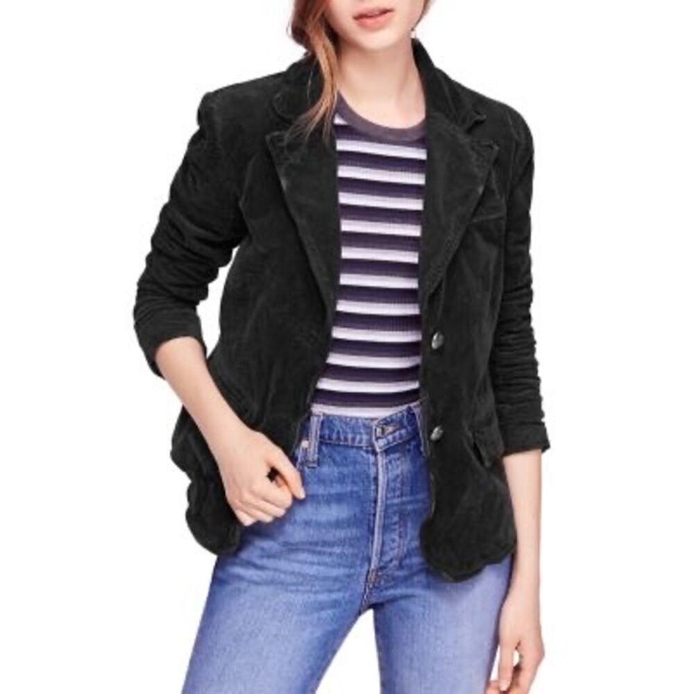 Free People‎ Byron Corduroy Blazer Jacket Black Single Breasted Basic Small